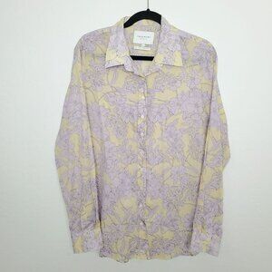 Rochelle Behrens The Boyfriend Shirt Size L Button Front Floral Lightweight